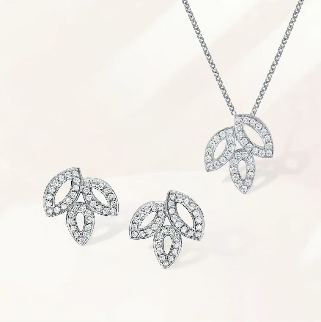Harry Winston Style Three-Leaf Clover Cubic Zirconia 18K Gold-Plated Earrings