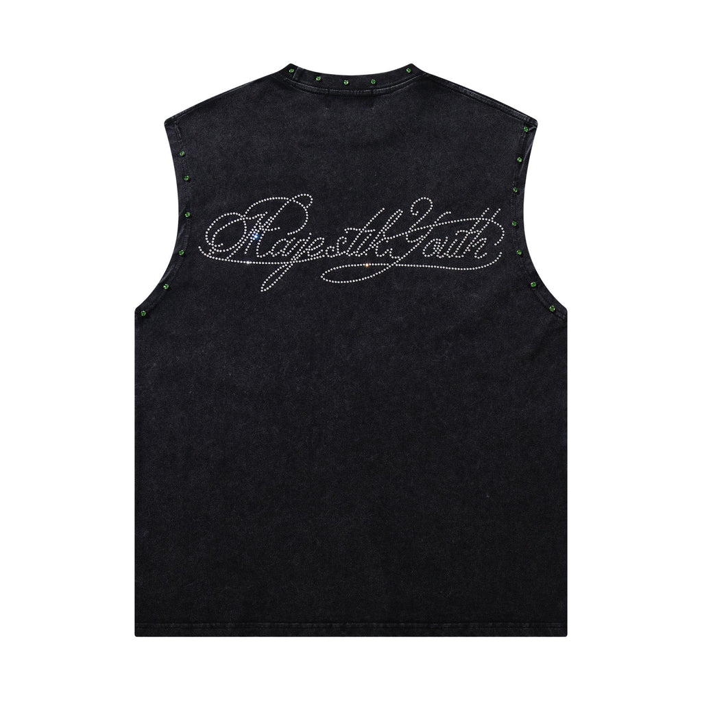 MAJESTIK Rhinestone Graphic Sleeveless T-Shirt